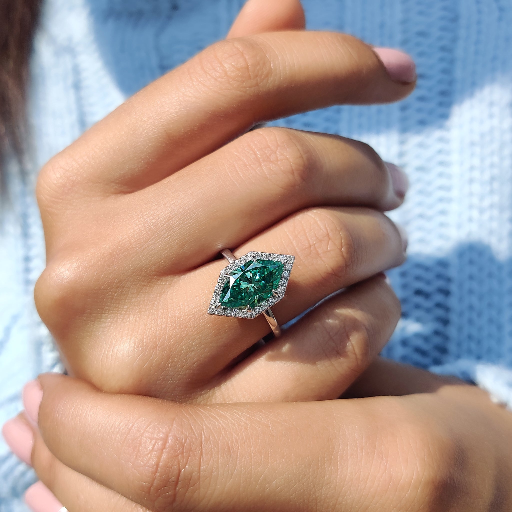 Green Moissanite Dutch Marquise Ring Secondary image