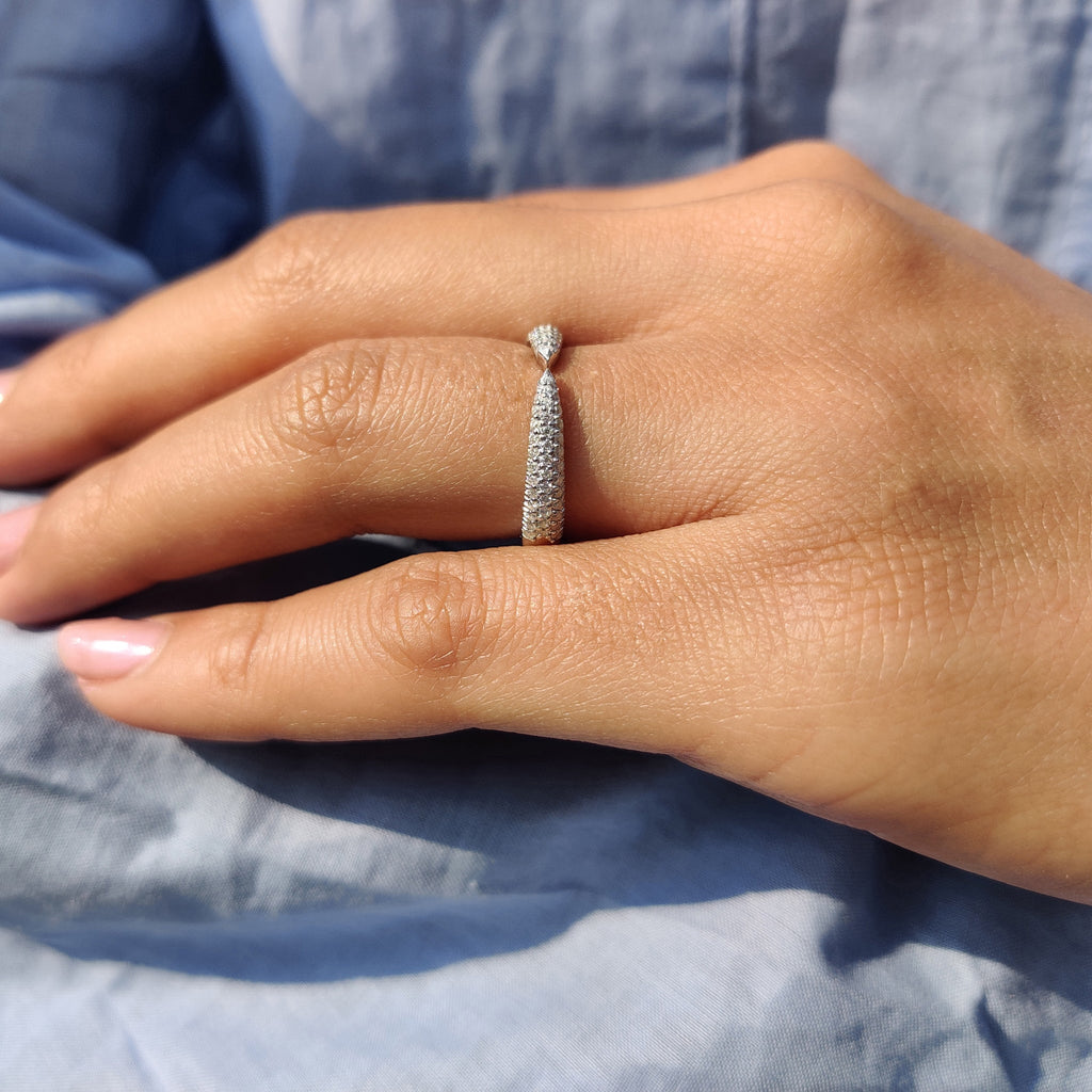 Three Side Pave Open Wedding Band With Round Cut