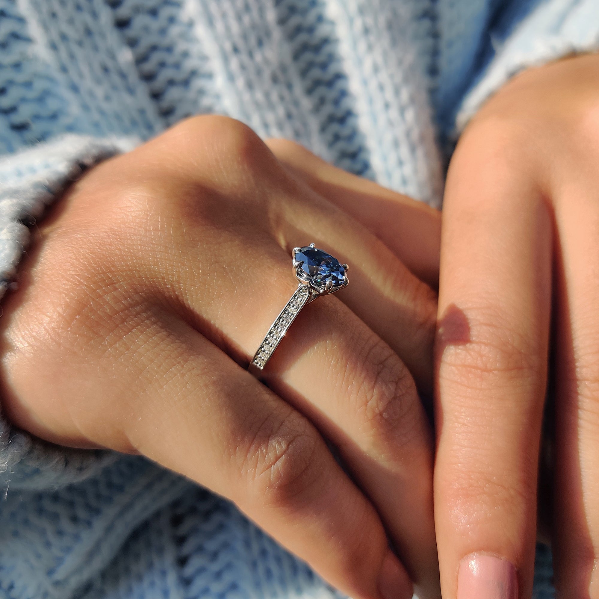 Channel Set Oval Cut Moissanite Ring