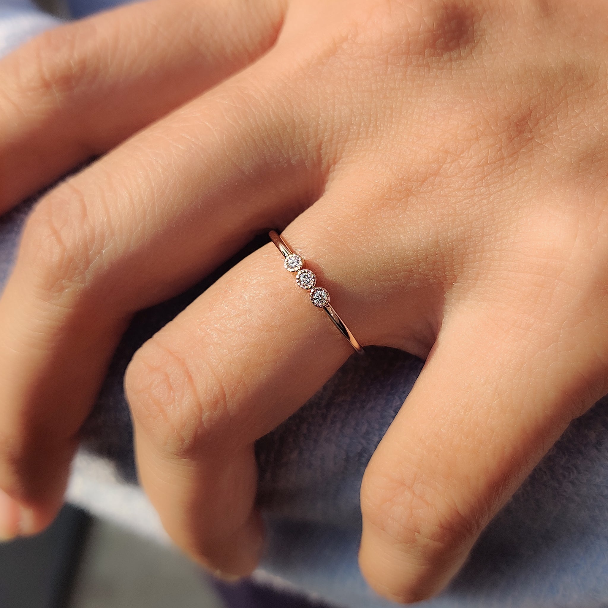 Three Stone Round Diamond Bezel Set Diamond Band