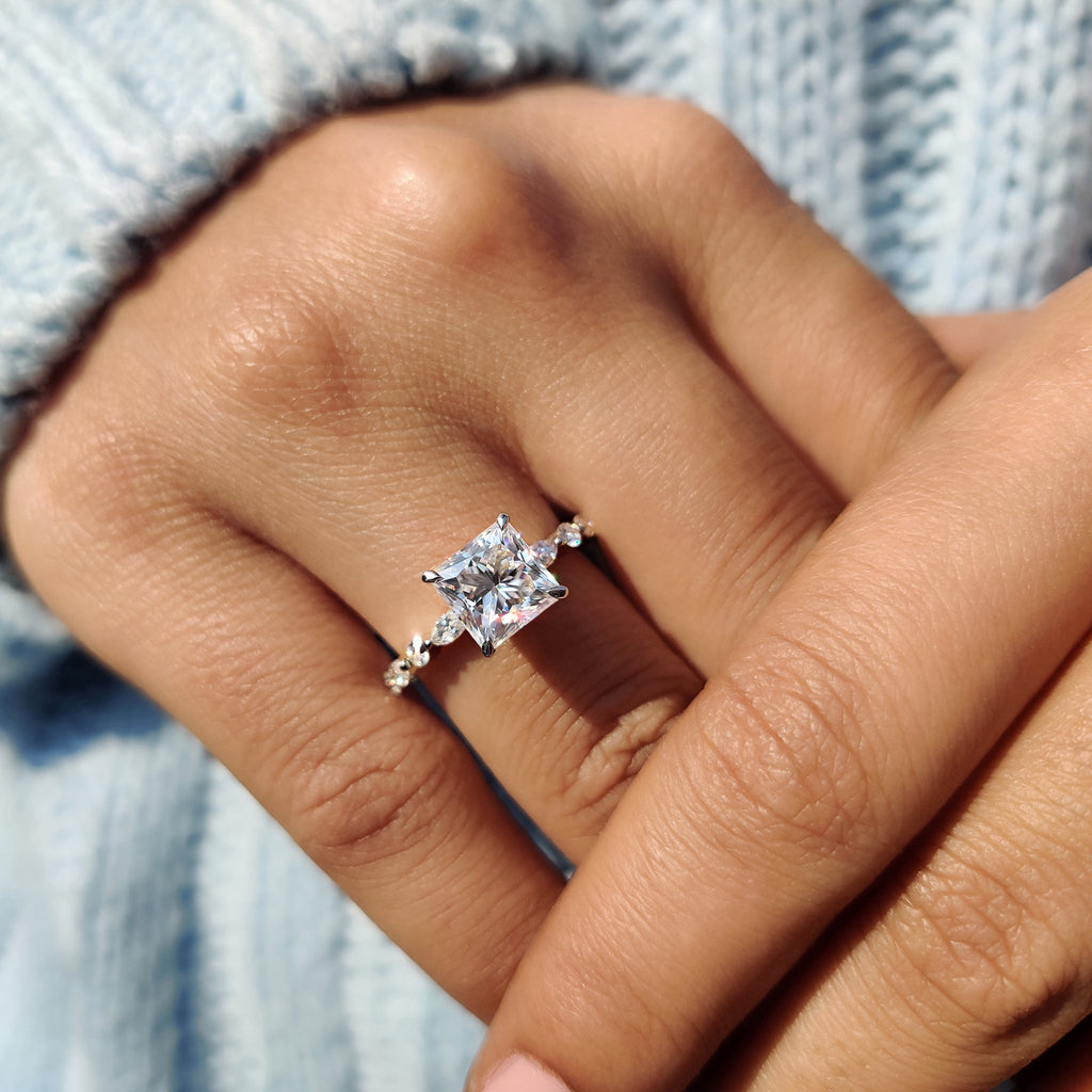 Princess Cut Moissanite Ring With Pave Setting