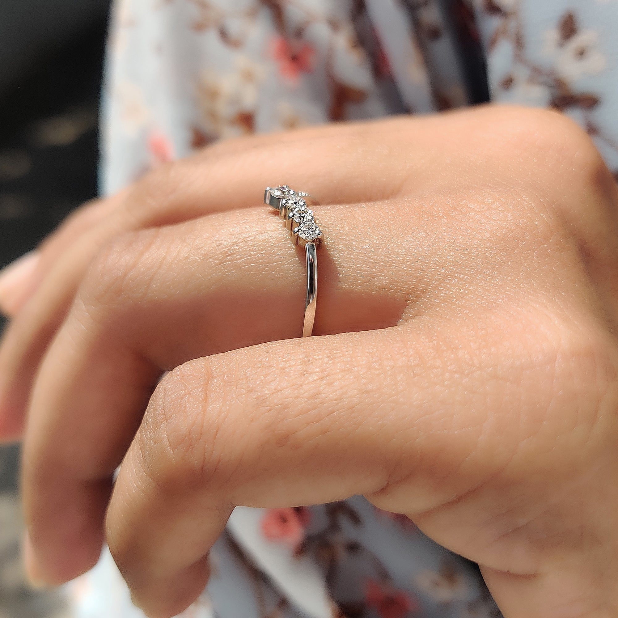Round Cut Chevron Wedding Band With Milgrain Detail