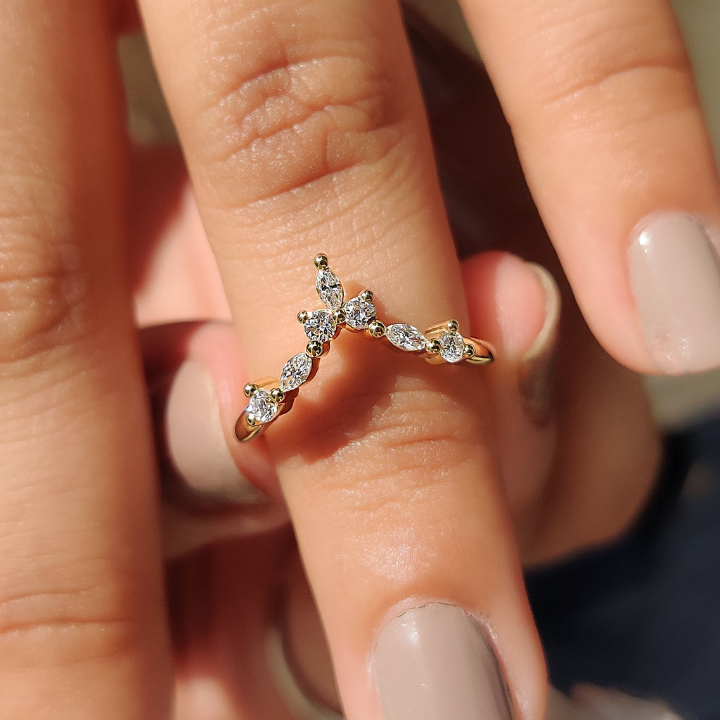 Chevron Wedding Band In Marquise And Round Diamond