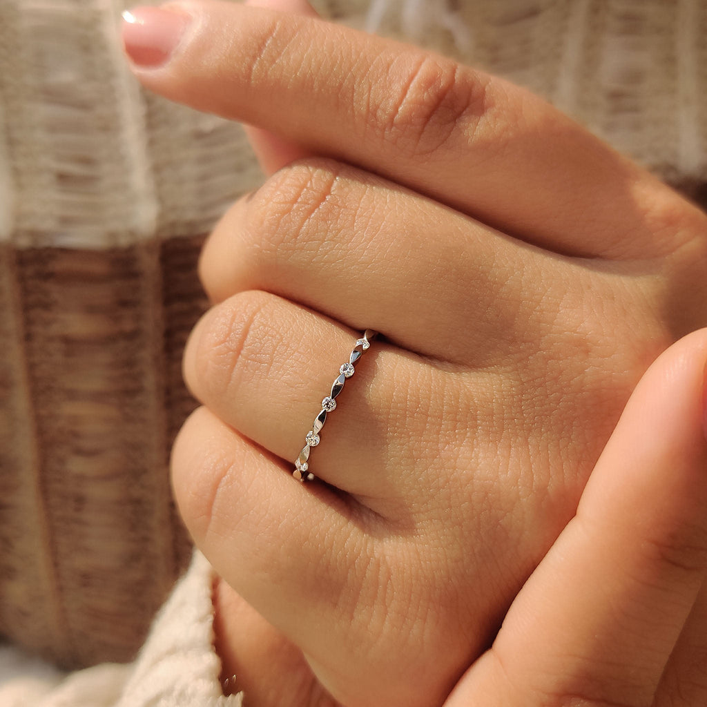 Stackable Round Cut White Gold Diamond Wedding Band