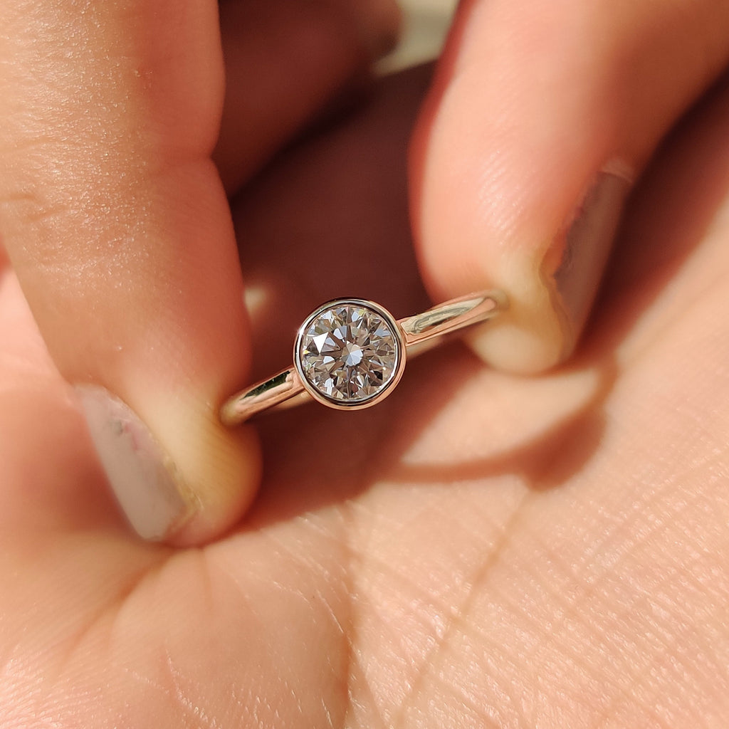 Round Cut Diamond Ring in Bezel Solitaire Setting