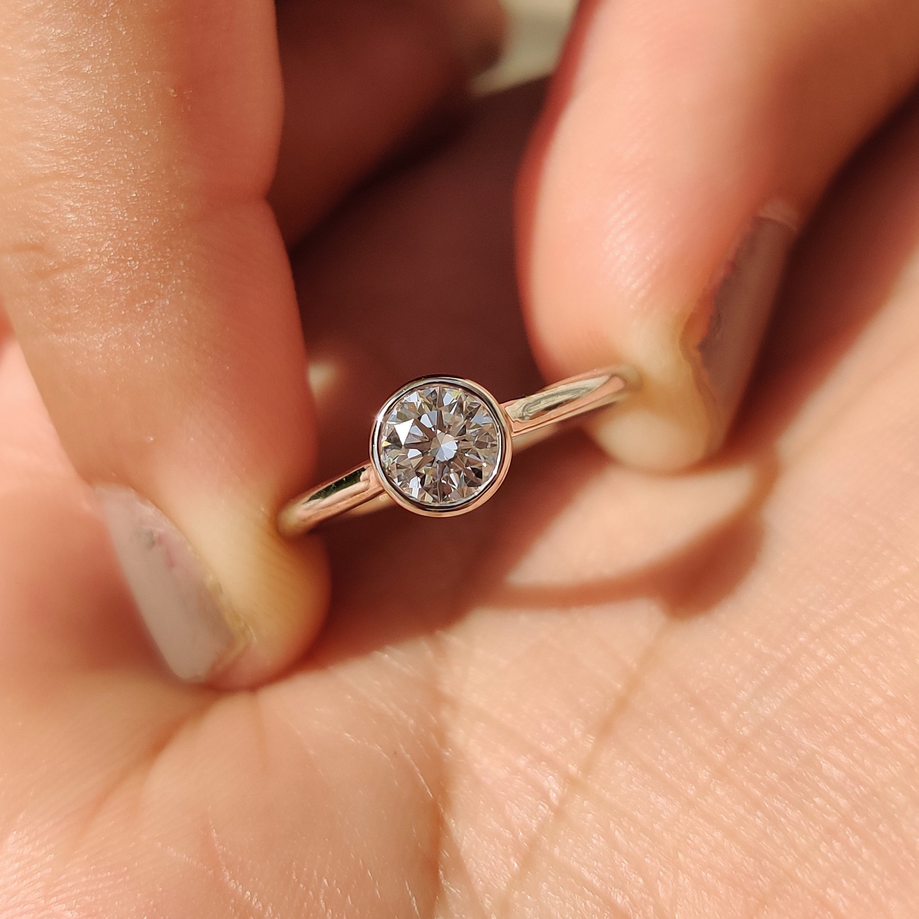 Round Cut Diamond Ring in Bezel Solitaire Setting