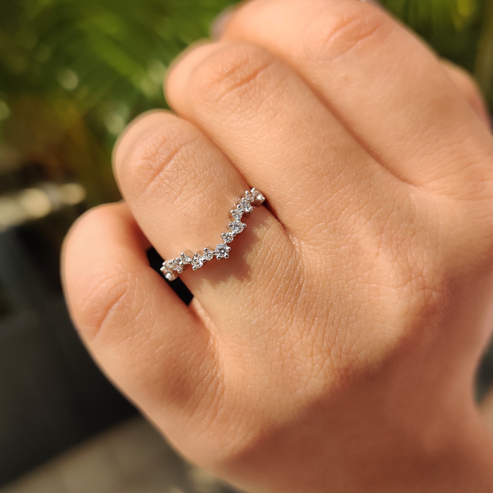 Curved Style Round Cut Wedding Band In U Shaped