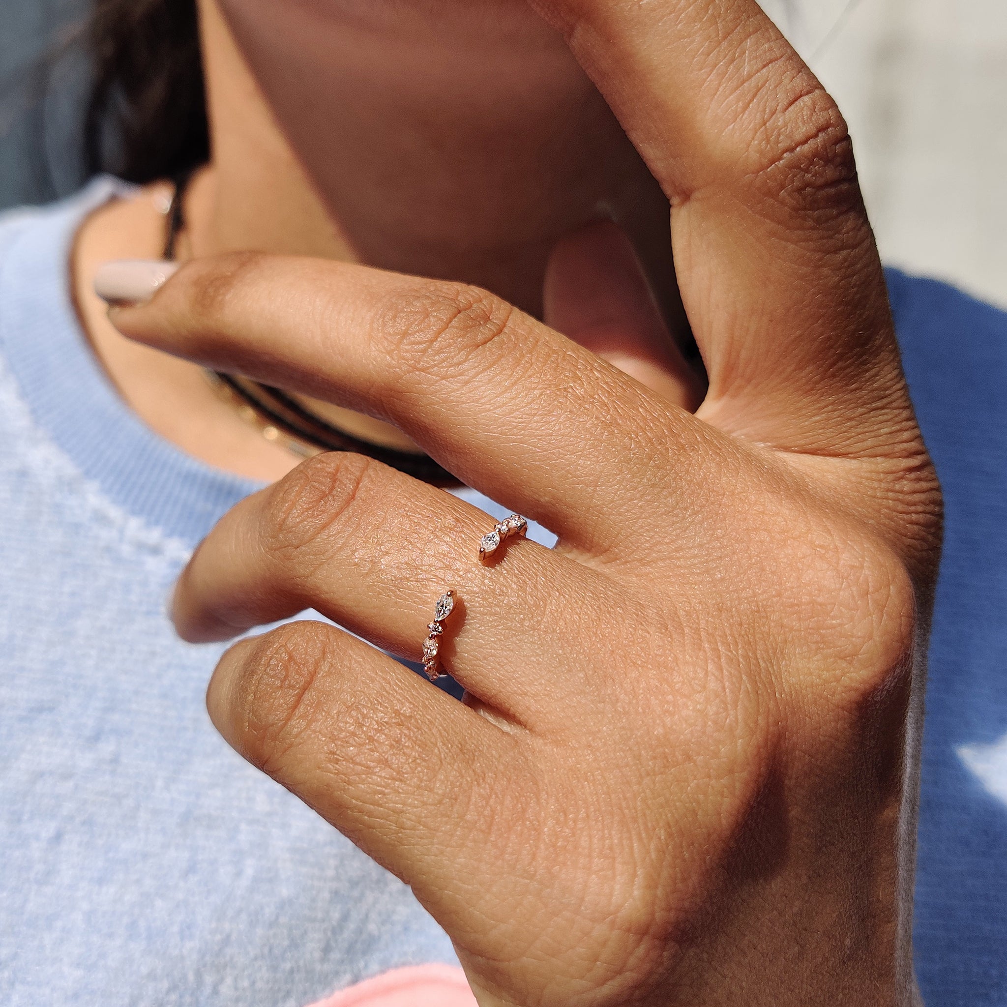 Marquise And Round Wedding Band In Open Gap Setting