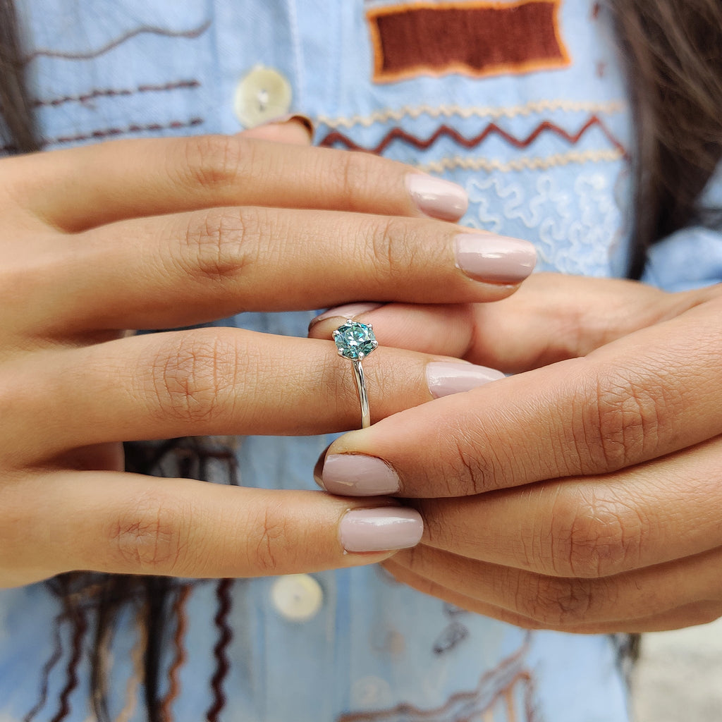 Green Stone Round Solitaire Engagement Ring
