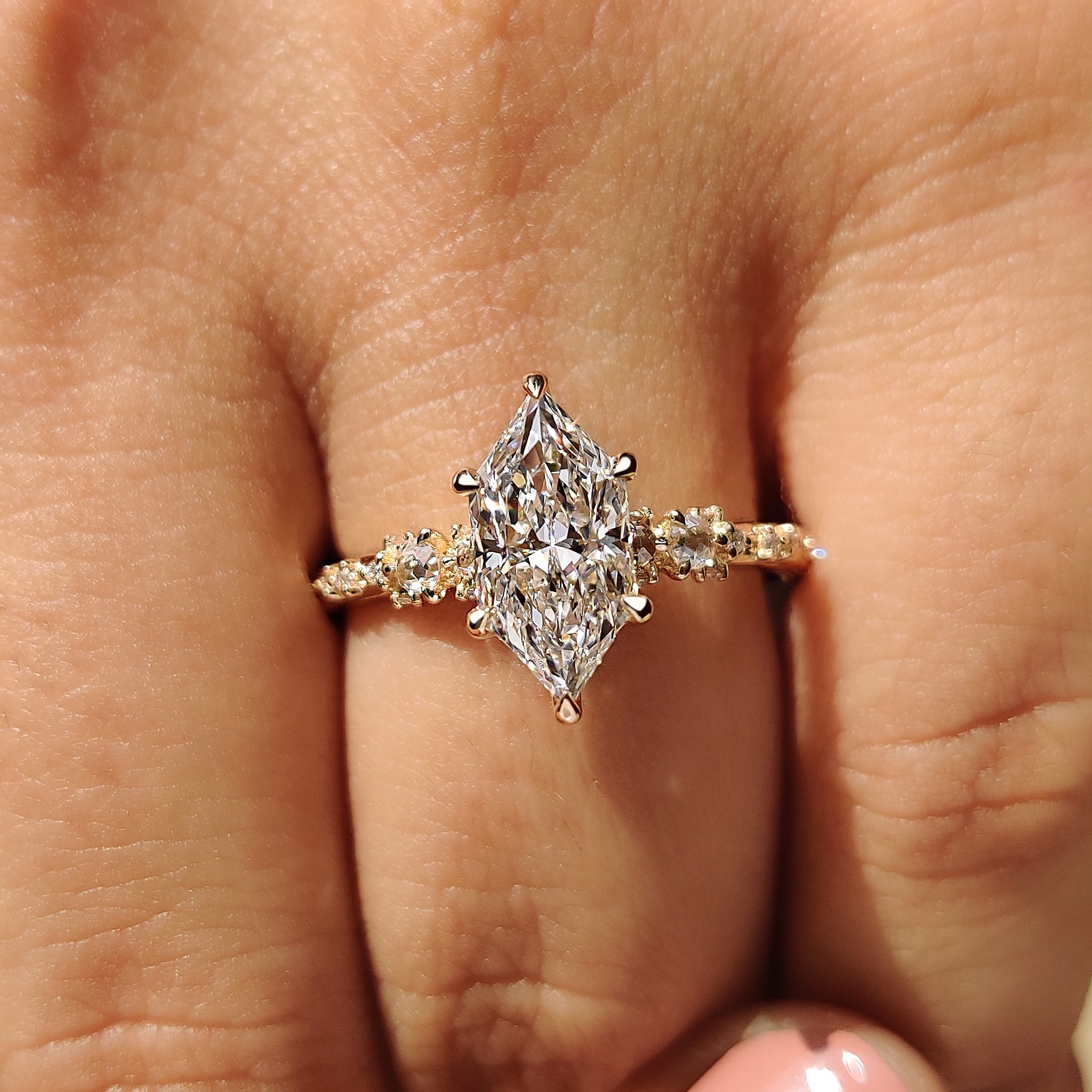 Dutch Marquise Engagement Ring With Round Rose Cut Side Stone Secondary image