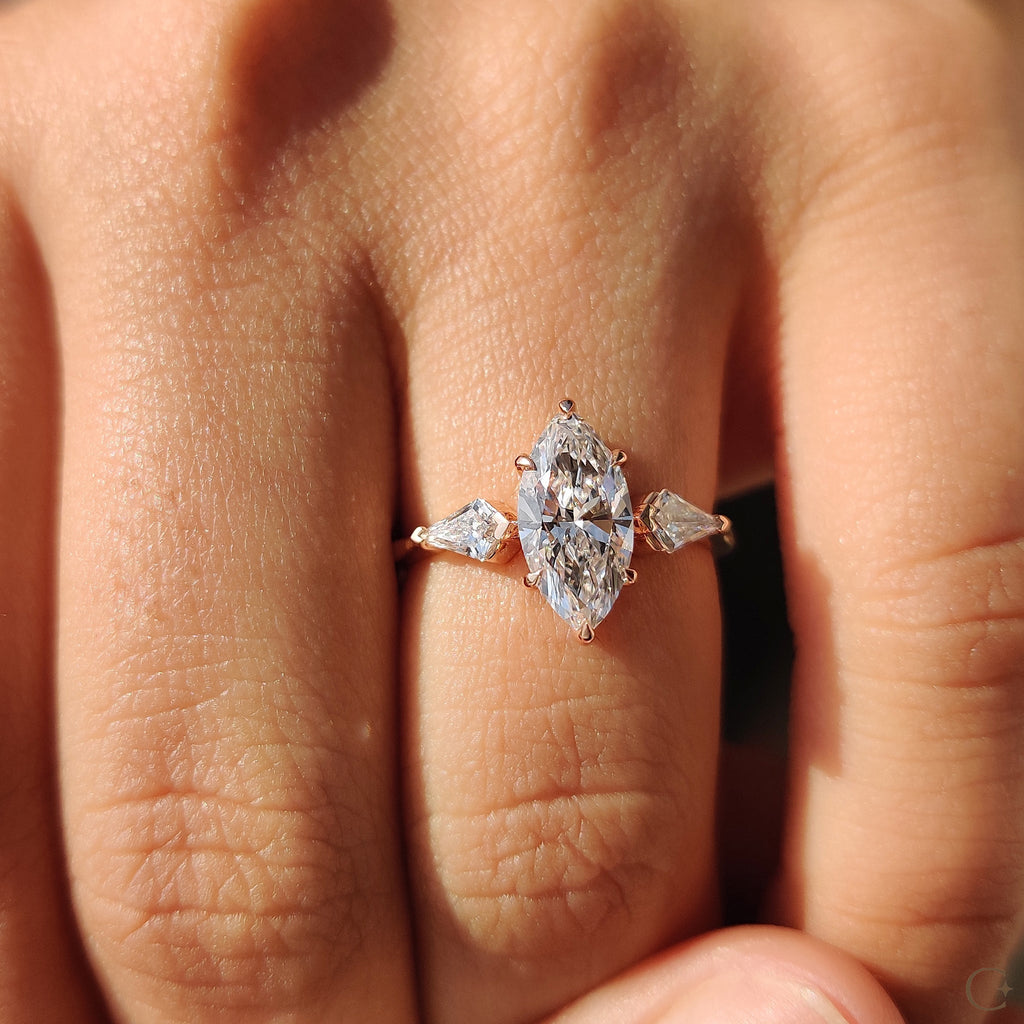 3 Stone Engagement Ring With Marquise And Kite Cut