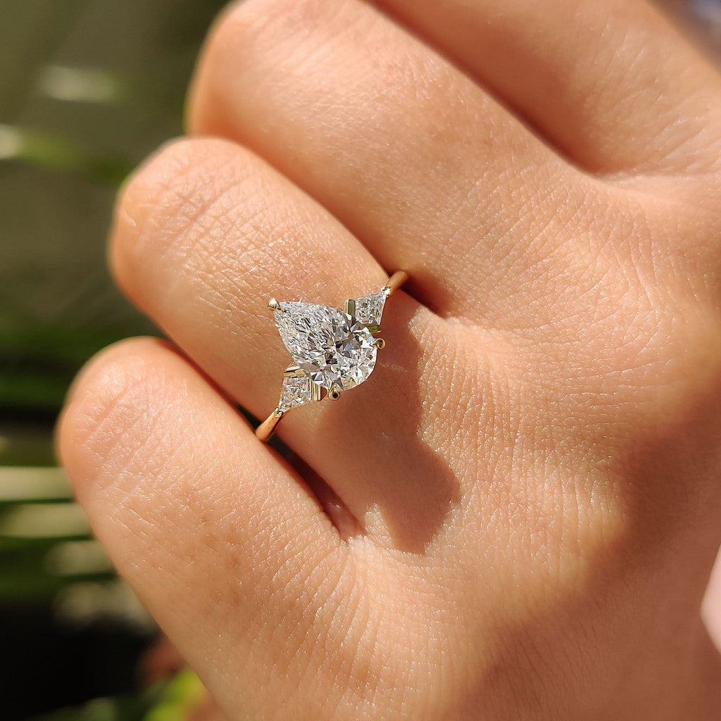 3 Stone Pear Cut Diamond Engagement Ring