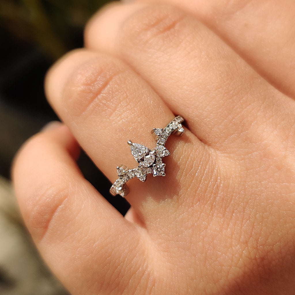 Pear Cluster Diamond Ring In Curved Style