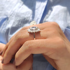 Oval Rose Cut Engagement Ring In Cluster Halo Style