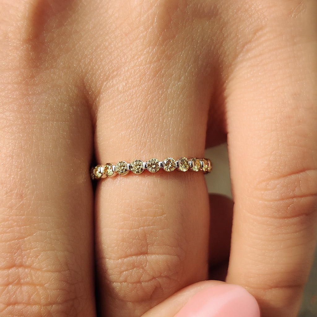 Yellow Diamond Wedding Band With Round Cut