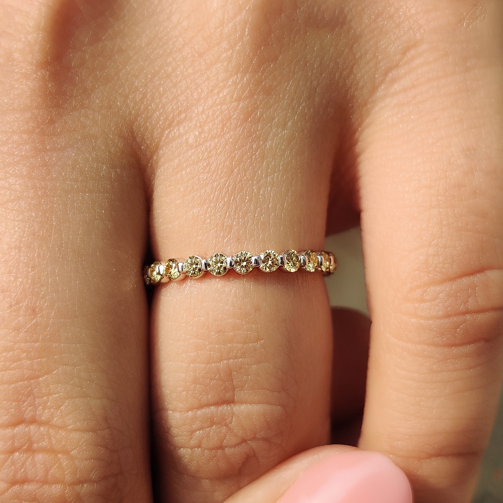 Yellow Diamond Wedding Band With Round Cut