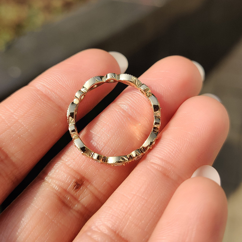 Yellow Gold Milgrain Diamond Wedding Band