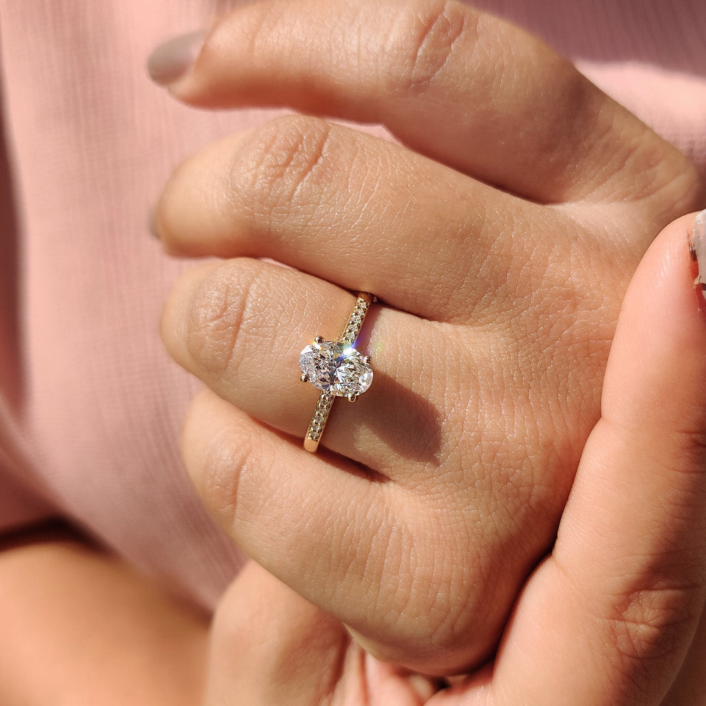 Oval Pave Engagement Ring In Yellow Gold