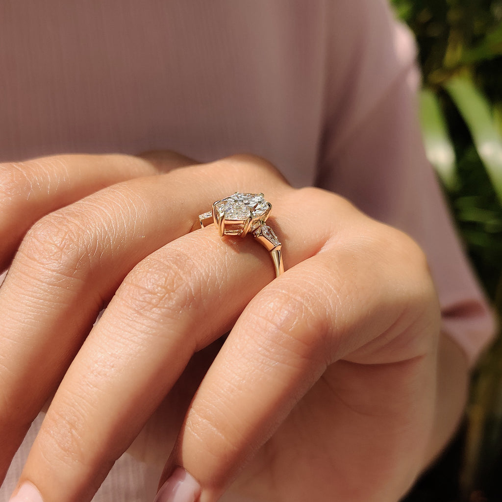 3 Stone Marquise Diamond Ring With Kite Side Stone