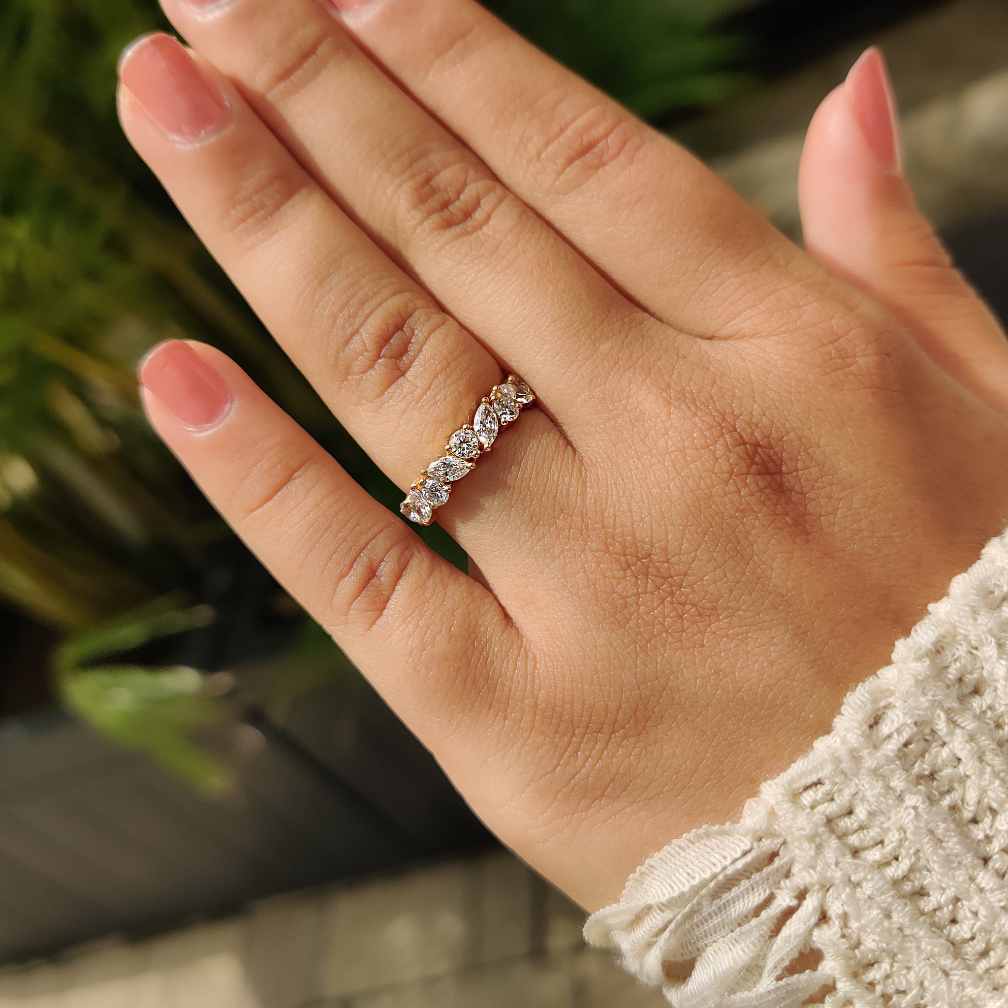 Half Eternity Marquise And Round Wedding Band