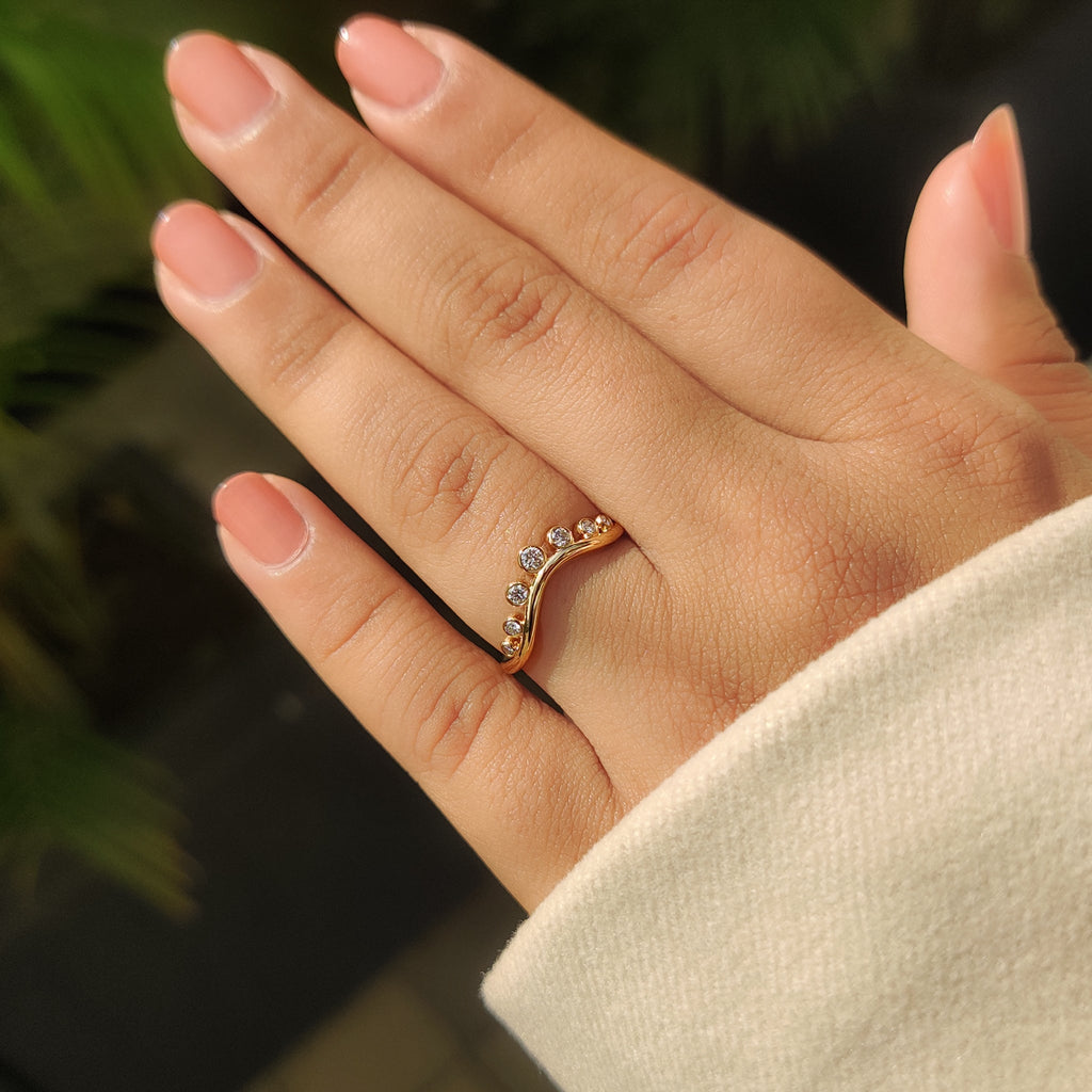 Bezel Set Curved Gold Wedding Band