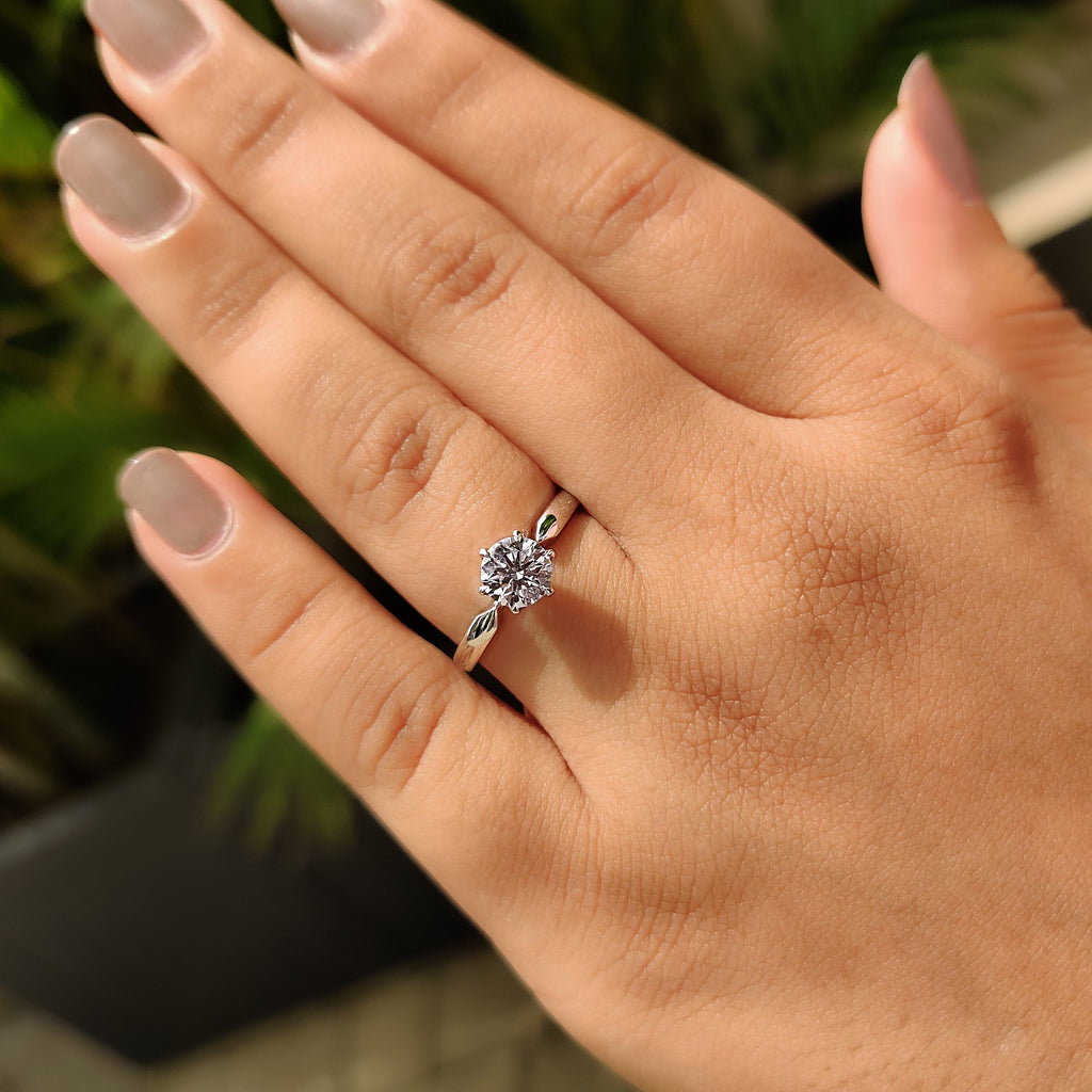 Round Solitaire Engagement Ring With Tulip Style