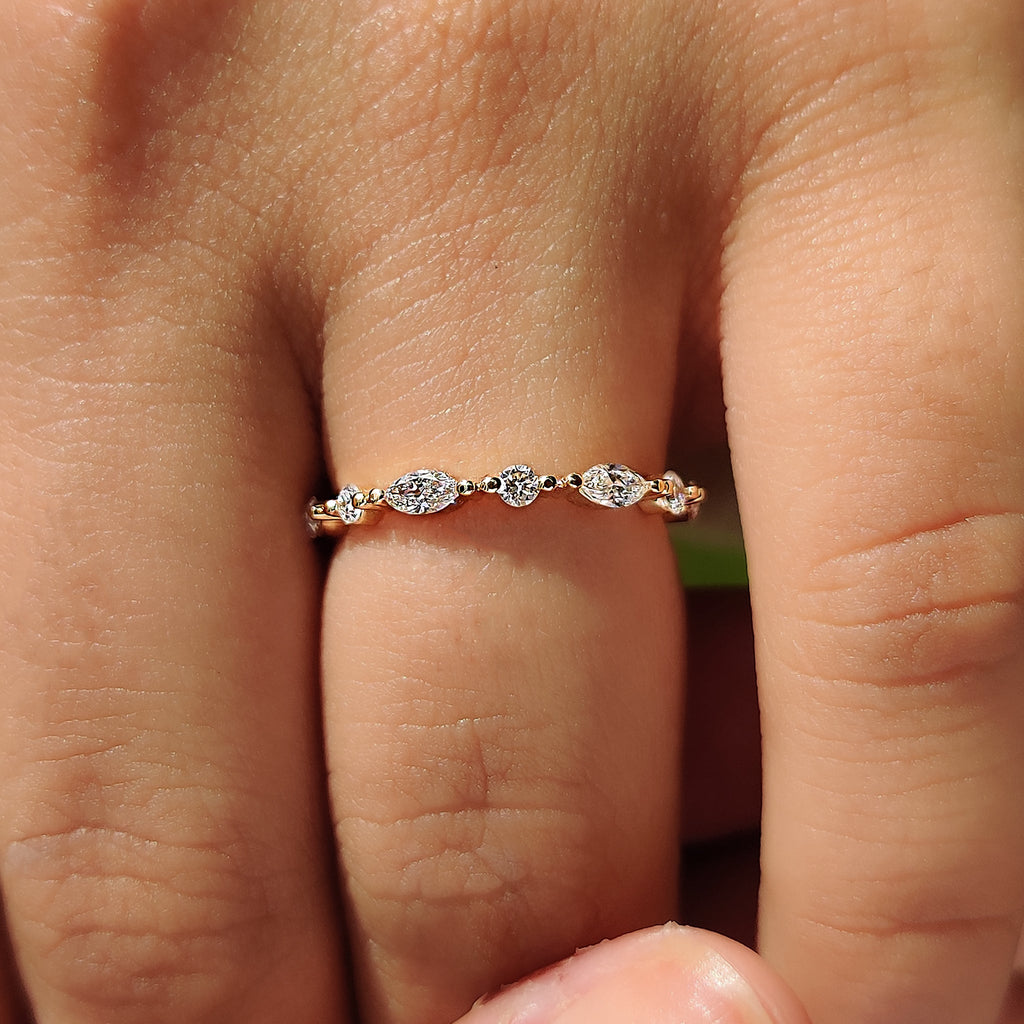 3/4 Eternity Marquise And Round Wedding Band