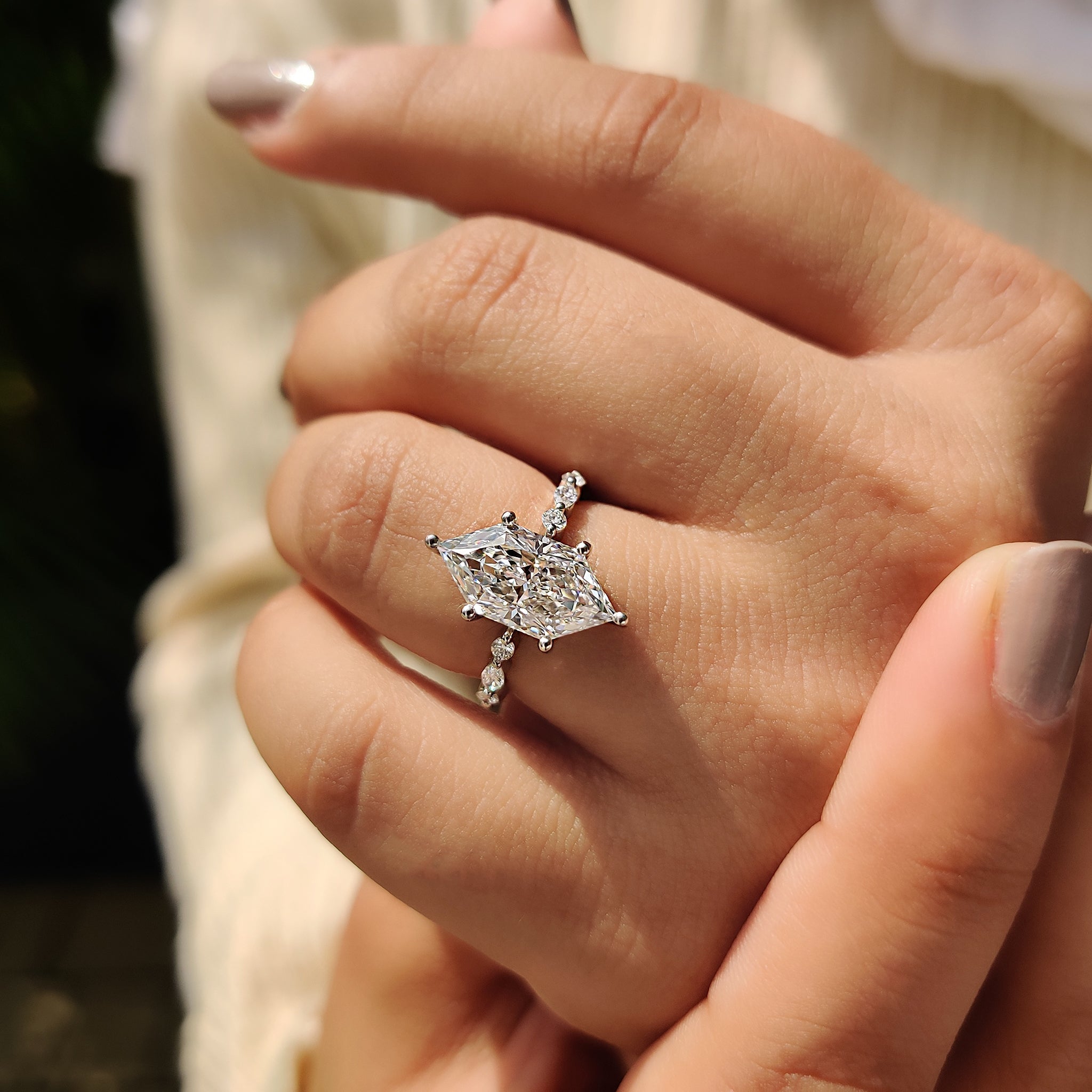 Dutch Marquise Engagement Ring With Marquise And Round Side Stone