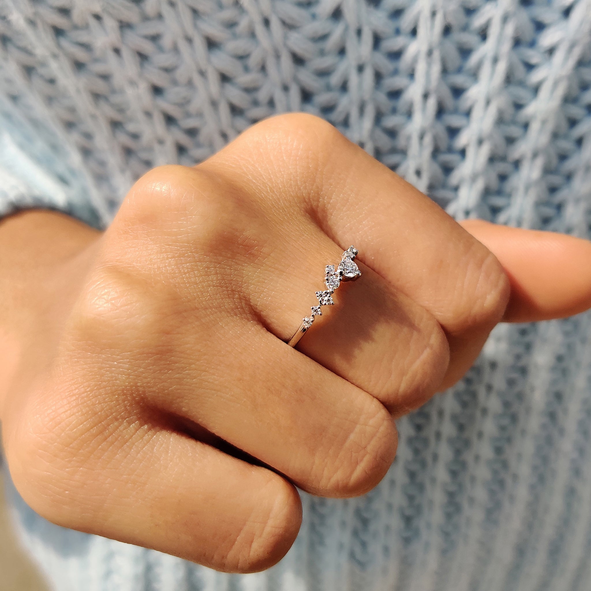 White Gold Round Diamond Cluster Wedding Band