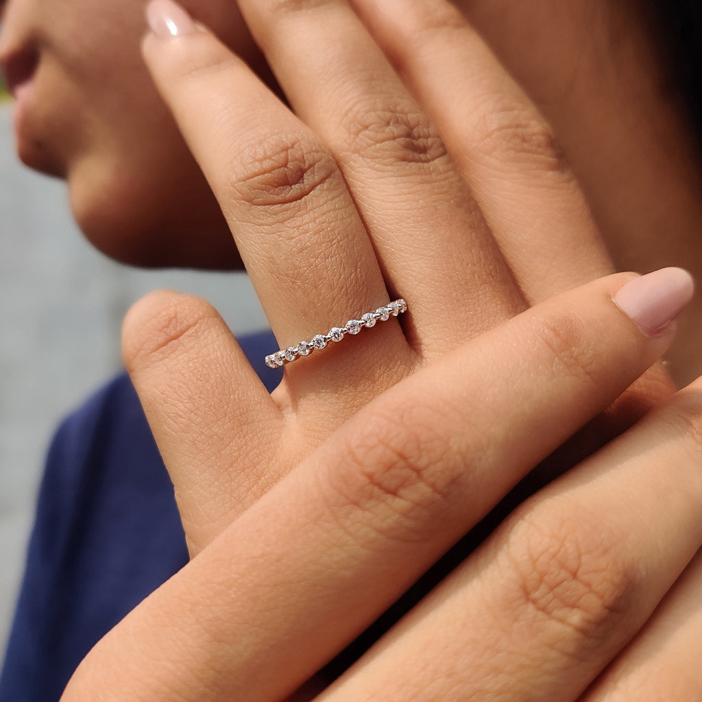 Round Cut Floating Bubble Wedding Band In Half Eternity Style