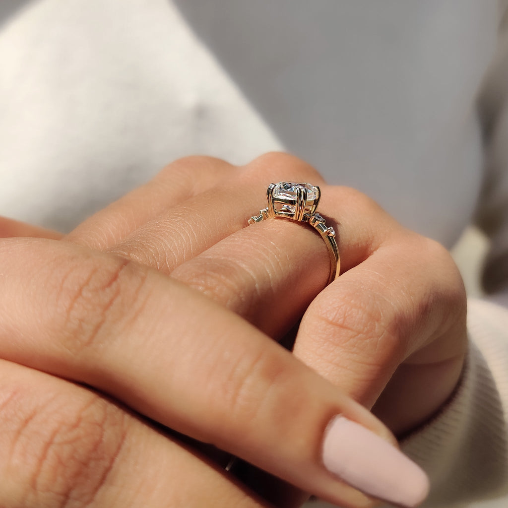 Elongated Cushion Cut Engagement Ring in Double Prong Setting