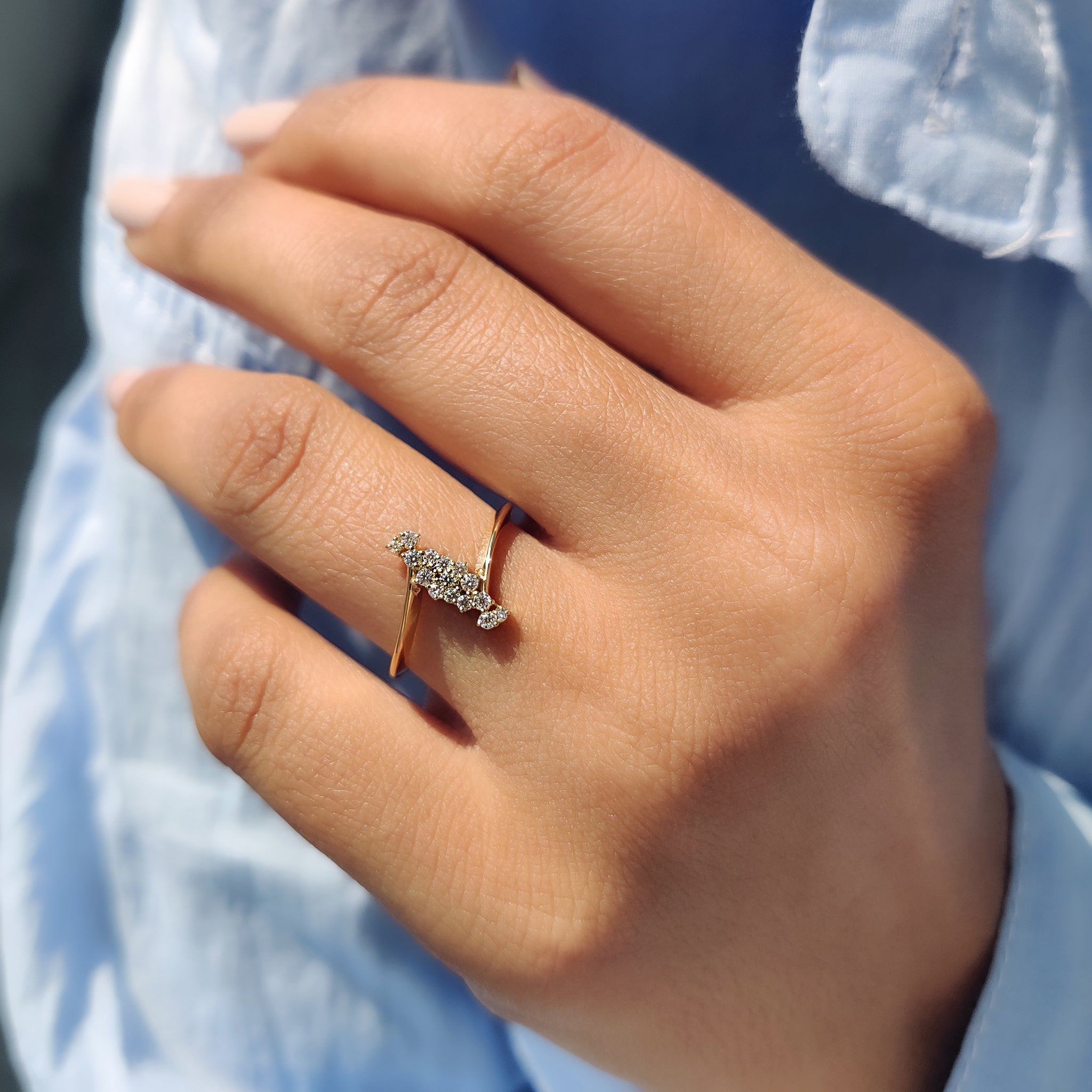 Round Cut Unique engagement ring in Cluster style