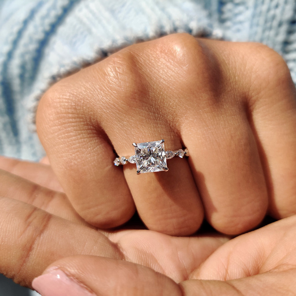Princess Cut Moissanite Ring With Pave Setting