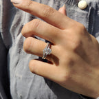 Round Cut Moissanite White Gold Bridal Set With V Shaped Band