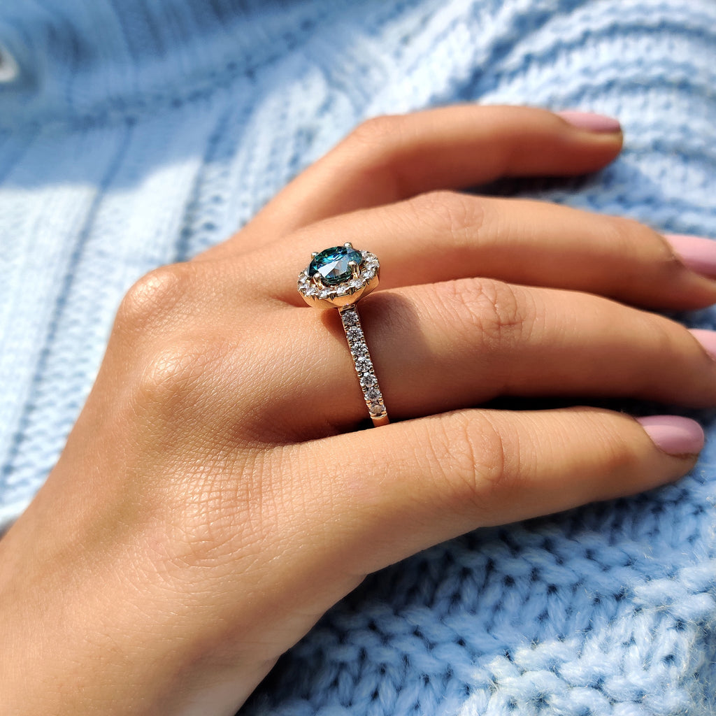Cyan Blue Moissanite Round Cut Ring