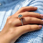Cyan Blue Moissanite Round Cut Ring