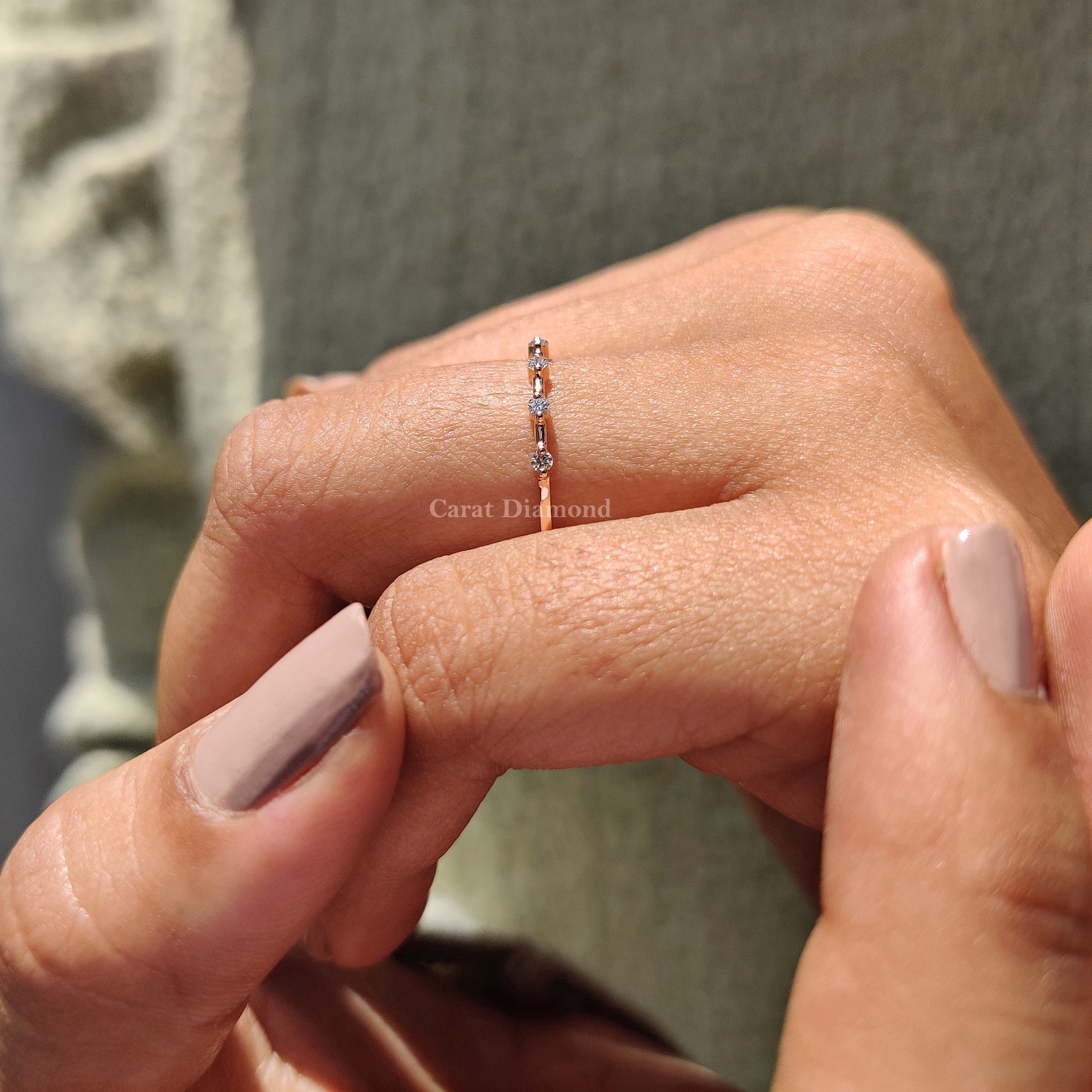 Round Cut Half Eternity Style Rose Gold Wedding Ring