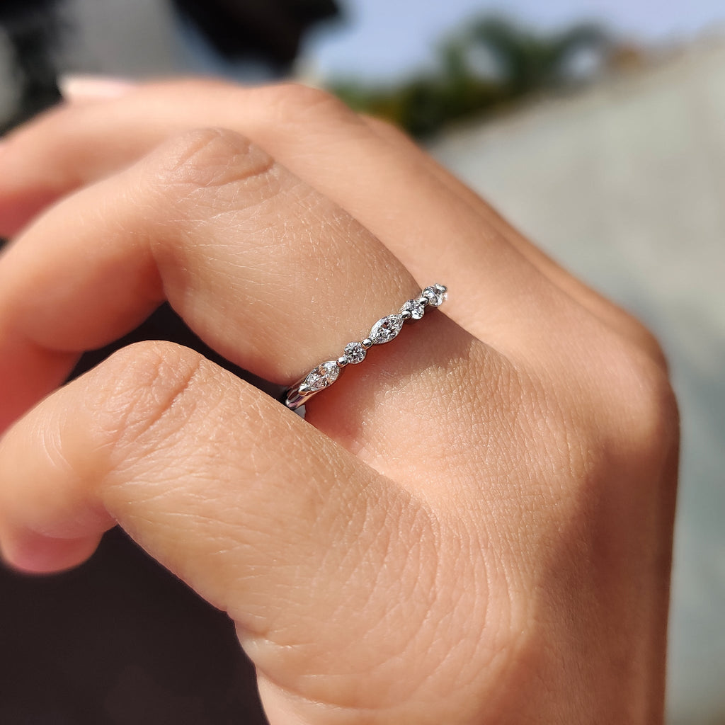 White Gold Diamond Band With Marquise And Round Cut