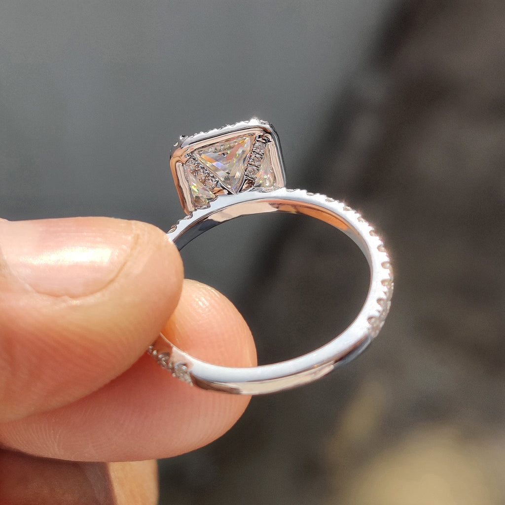 Princess Cut Moissanite Ring in classic pave setting