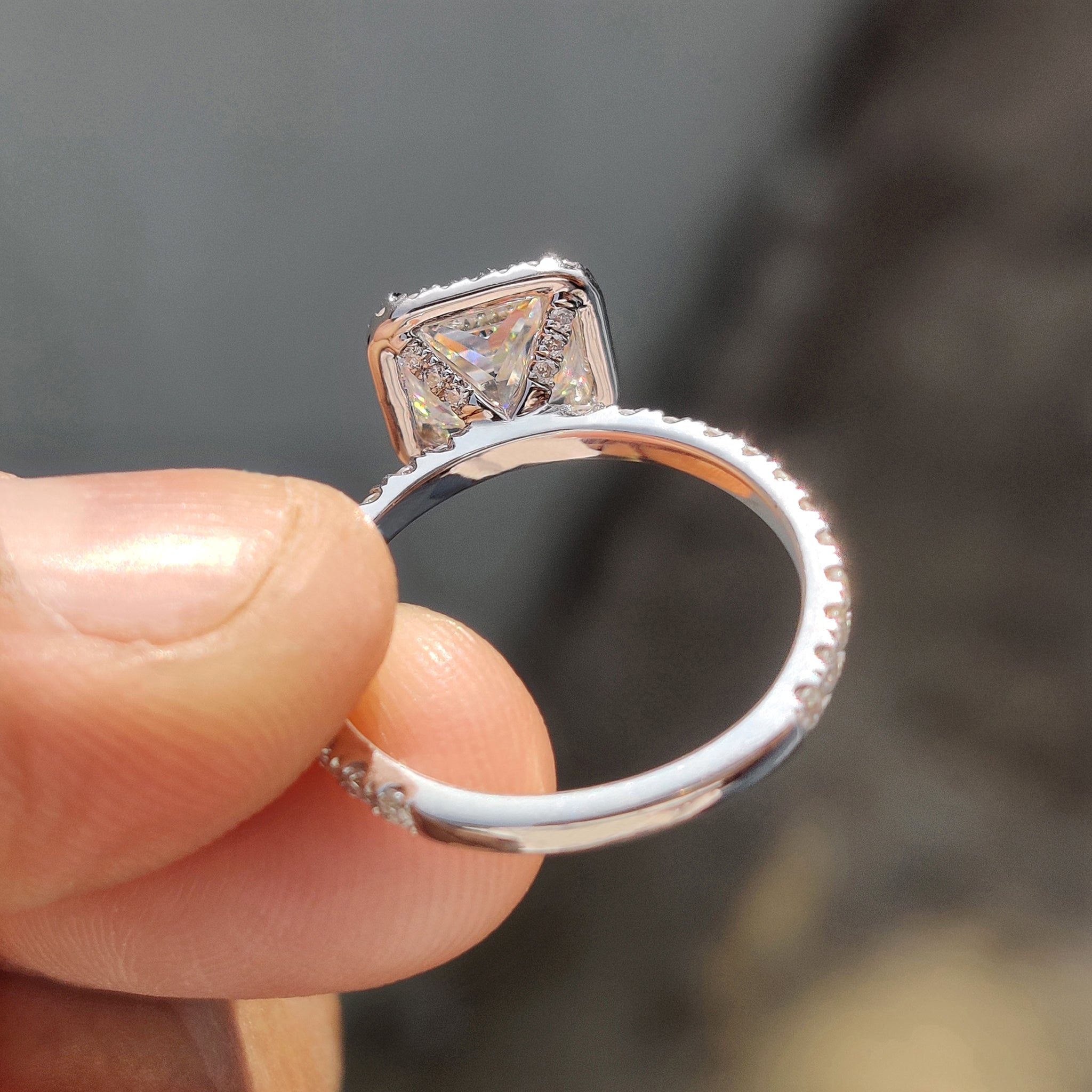 Princess Cut Moissanite Ring in classic pave setting