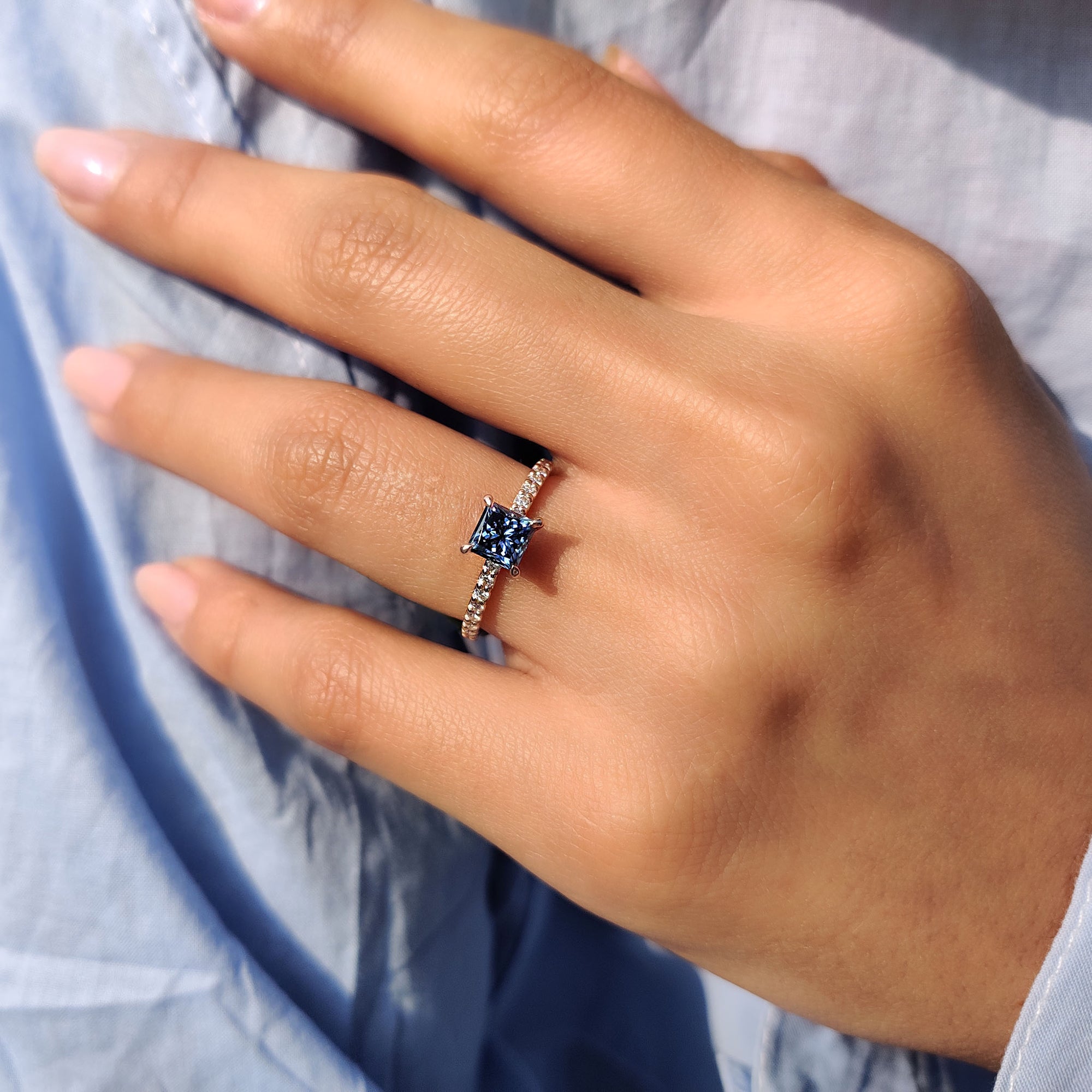 Royal Dark Blue Princess Cut Moissanite Ring Secondary image