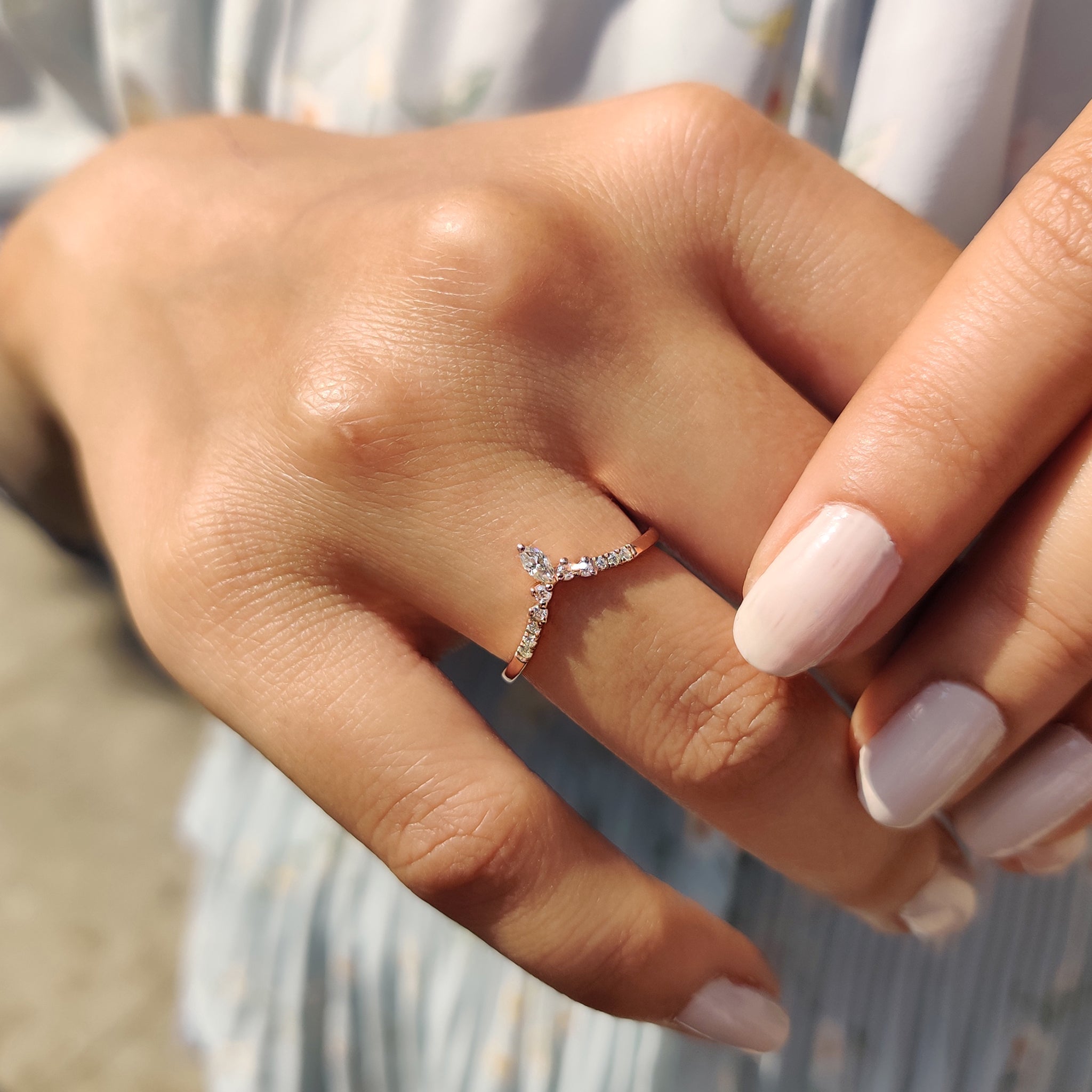 Chevron Wedding Band In Marquise Cut Moissanite