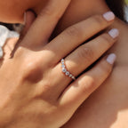 Curvy Wedding Band With Round Cut Moissanite