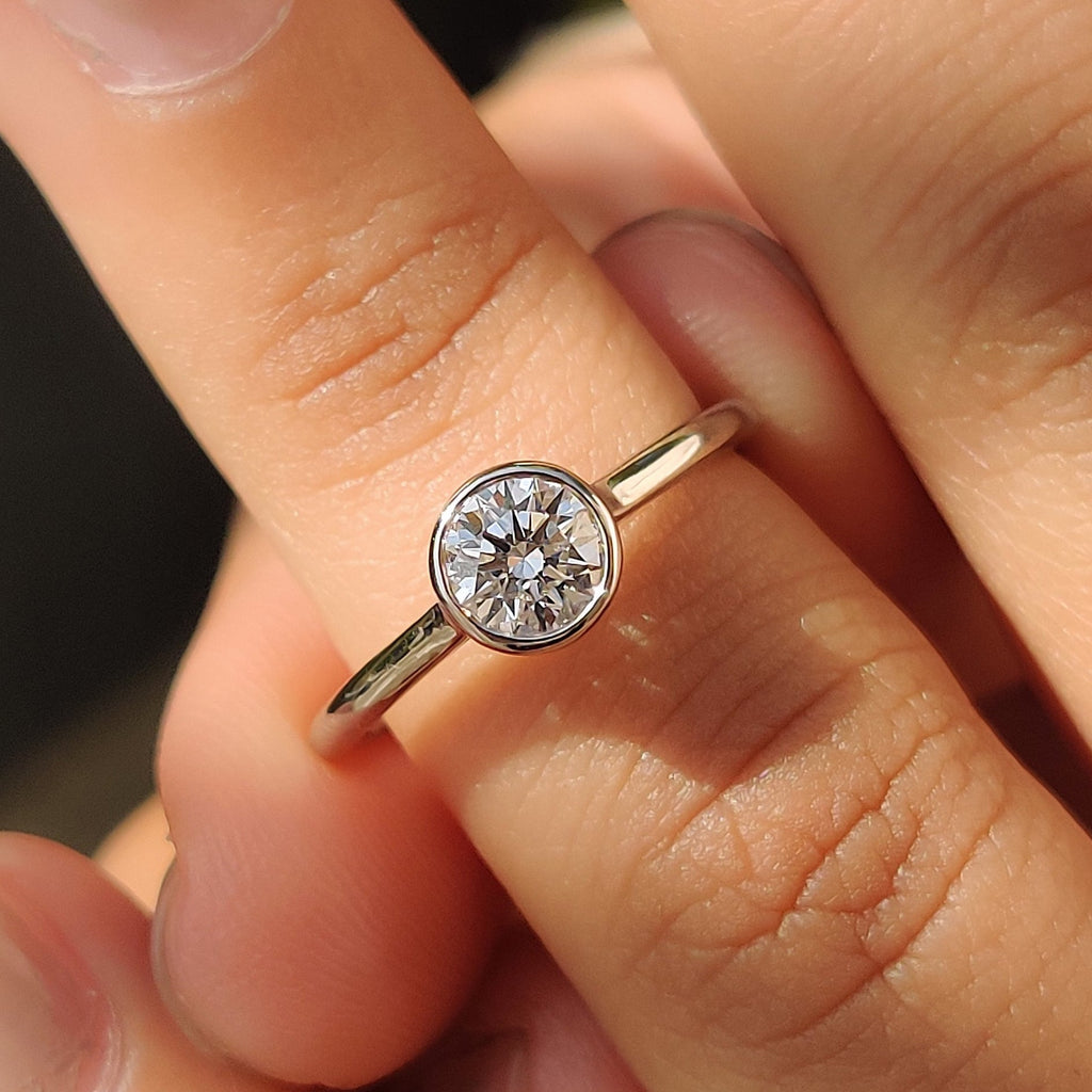 White Gold Round Diamond Bezel Setting Engagement Ring