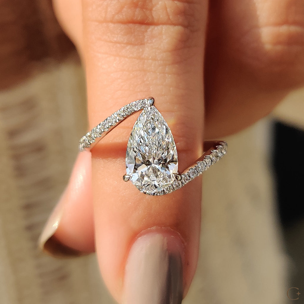 Pear Diamond Engagement Ring In Bypass Pave Setting