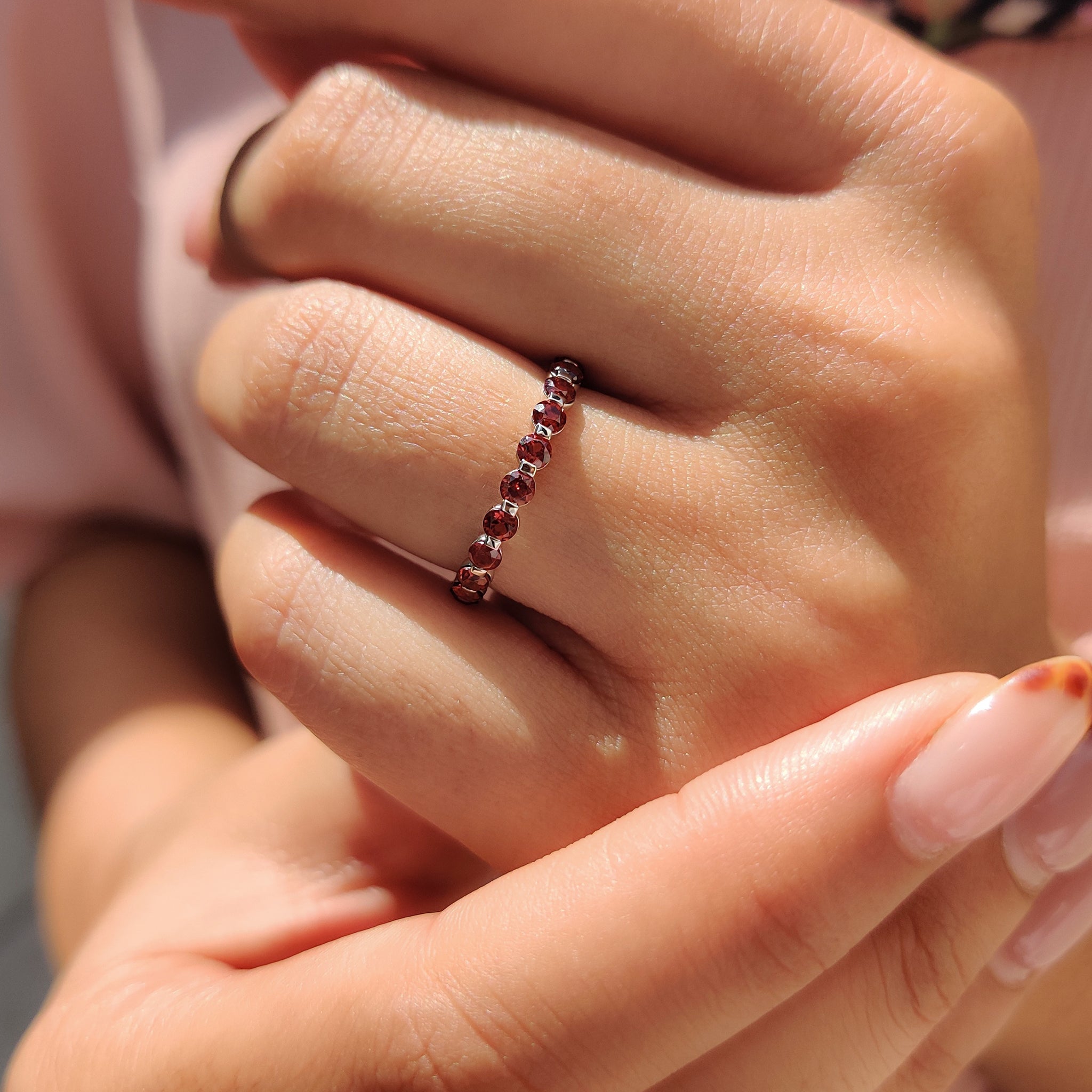 Round Cut Garnet Wedding Ring