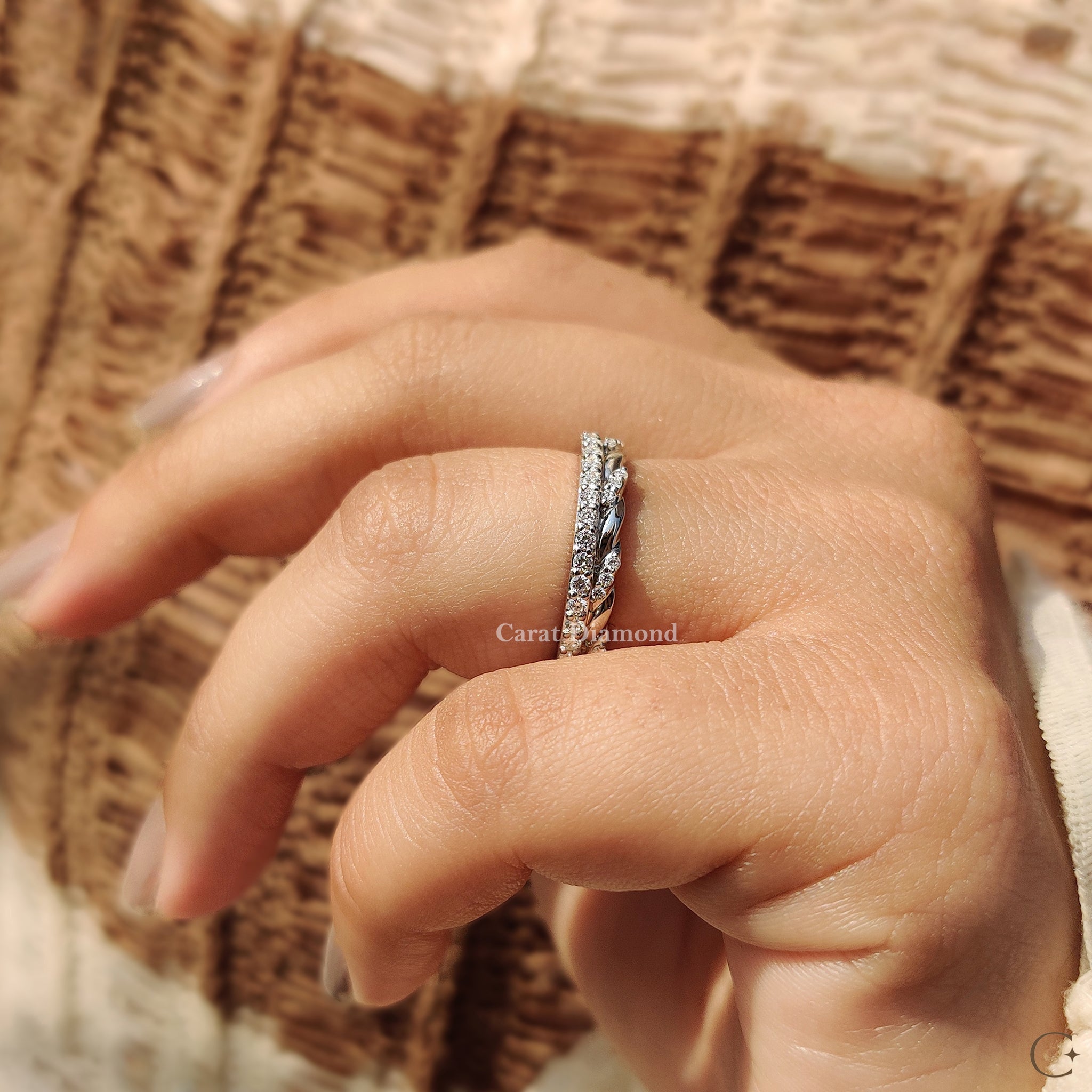 Double Wedding Band In Round Diamond Half Eternity Design