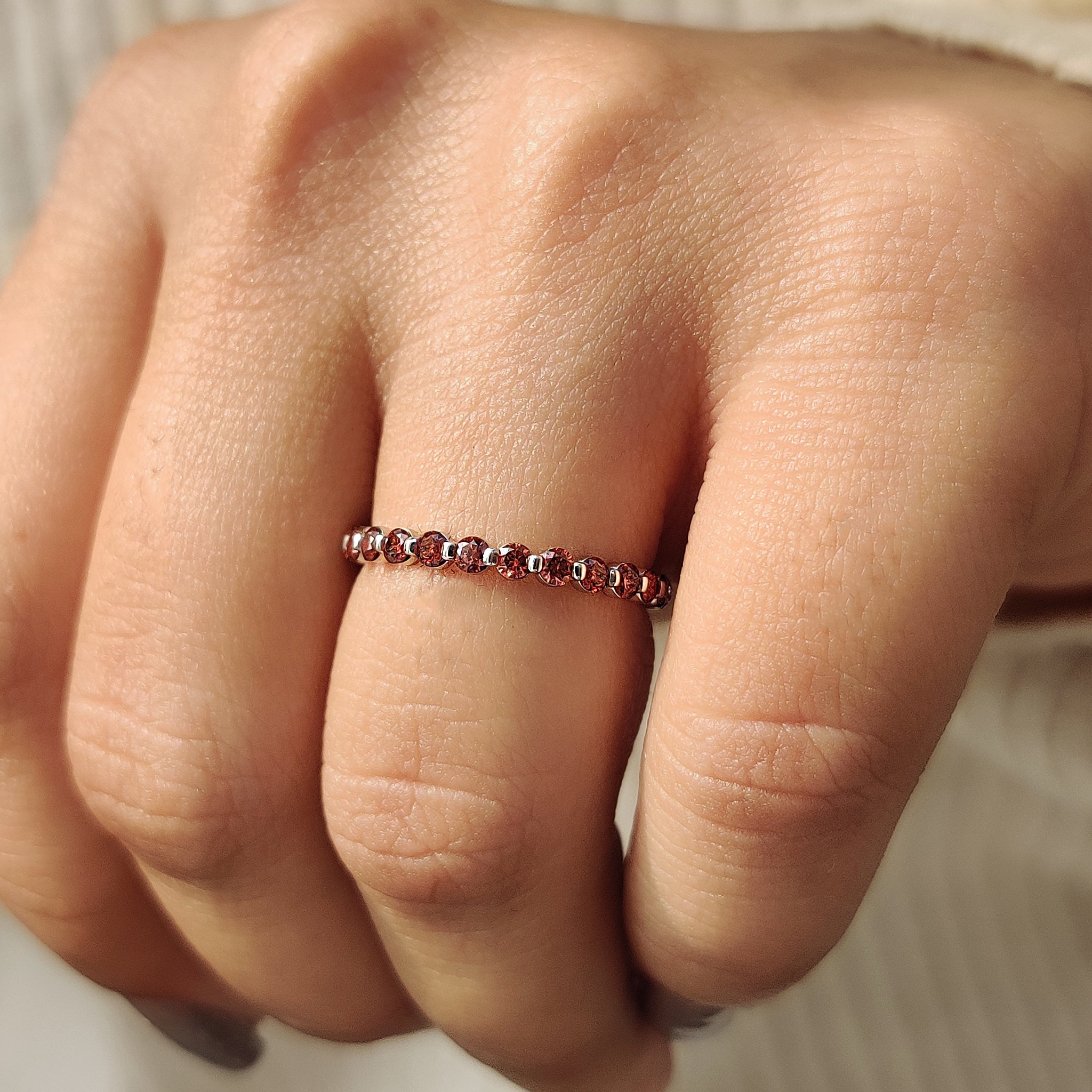 Red Diamond Wedding Band In Eternity Style