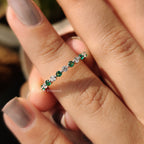 Green Emerald and Diamond Wedding Band