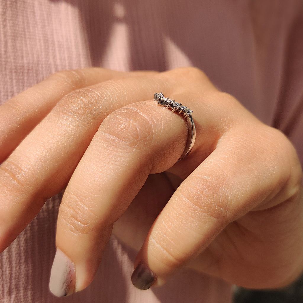 V Shaped Wedding Band With Round Cut